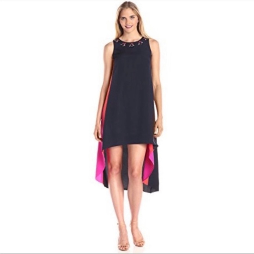 Vince Camuto Sleeveless Colorblock Beaded Hi-Low Dress 2